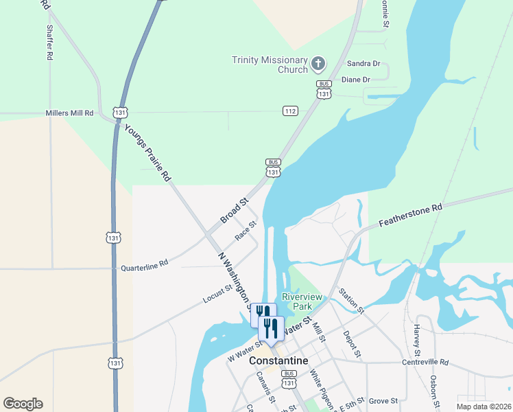 map of restaurants, bars, coffee shops, grocery stores, and more near 303 Spring Street in Constantine