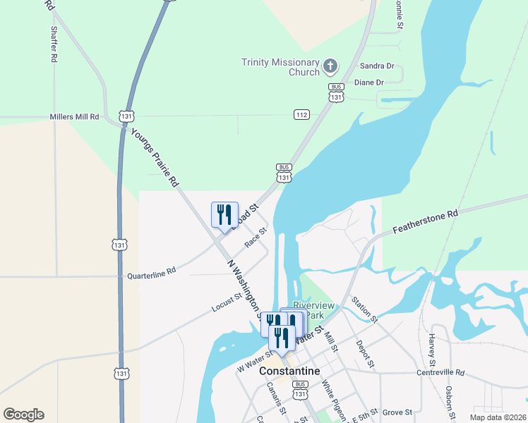 map of restaurants, bars, coffee shops, grocery stores, and more near 303 Spring Street in Constantine