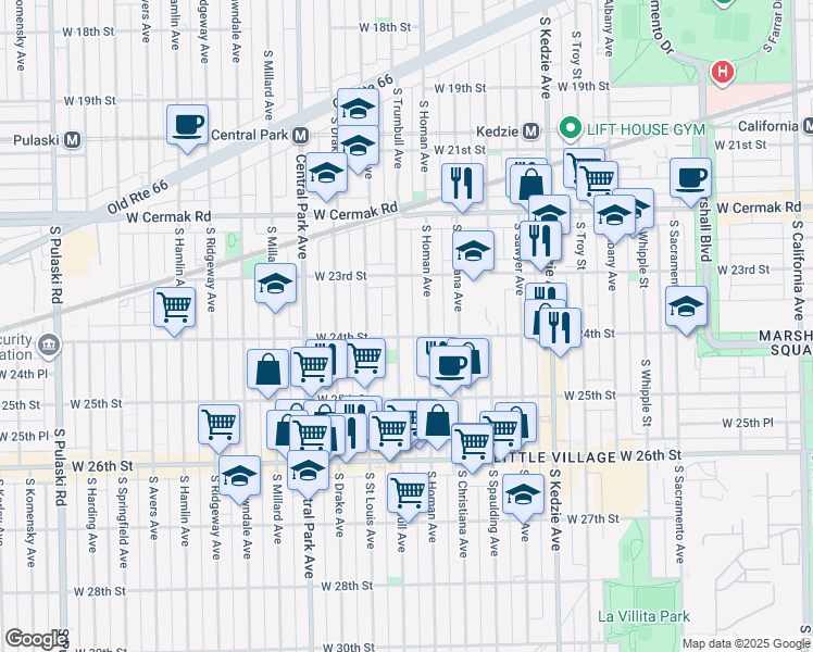 map of restaurants, bars, coffee shops, grocery stores, and more near in Chicago
