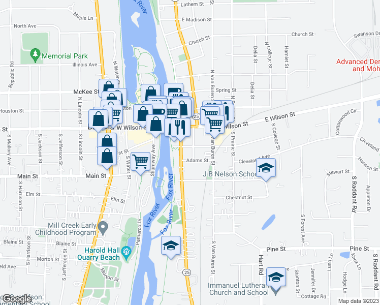 map of restaurants, bars, coffee shops, grocery stores, and more near 111 South Washington Avenue in Batavia
