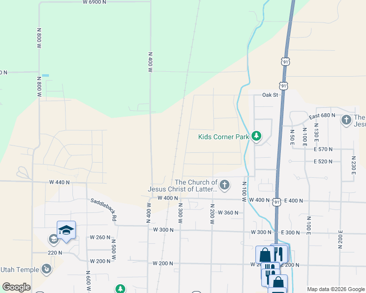 map of restaurants, bars, coffee shops, grocery stores, and more near 561 North 300 West in Smithfield