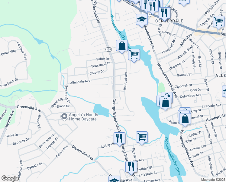 map of restaurants, bars, coffee shops, grocery stores, and more near in Johnston