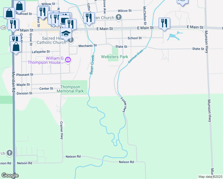 map of restaurants, bars, coffee shops, grocery stores, and more near 442 South Wood Street in Hudson