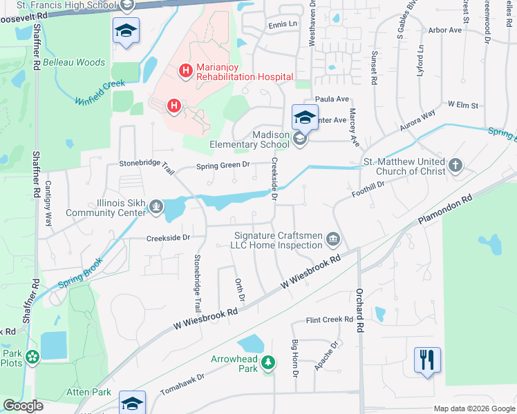 map of restaurants, bars, coffee shops, grocery stores, and more near 1521 Leabrook Cove in Wheaton