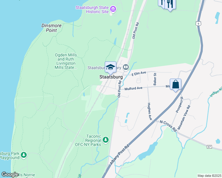map of restaurants, bars, coffee shops, grocery stores, and more near 509 River Road in Staatsburg