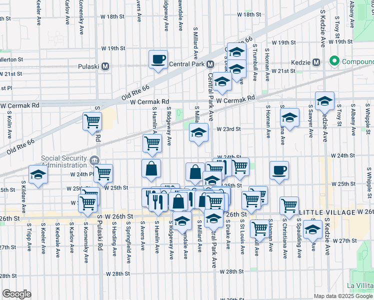 map of restaurants, bars, coffee shops, grocery stores, and more near 2345 South Lawndale Avenue in Chicago