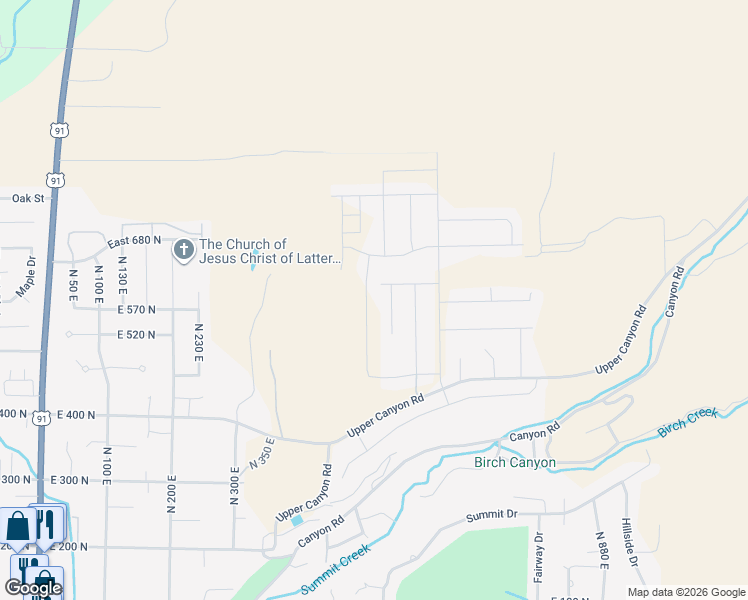 map of restaurants, bars, coffee shops, grocery stores, and more near 604 North 510 East in Smithfield