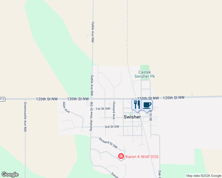 map of restaurants, bars, coffee shops, grocery stores, and more near 227 Division Street Northwest in Swisher