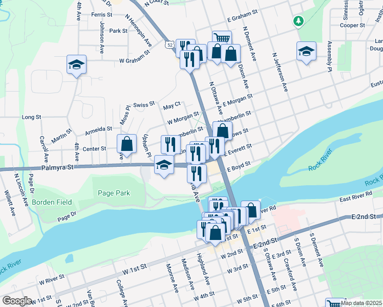 map of restaurants, bars, coffee shops, grocery stores, and more near 214 Lincoln Way in Dixon