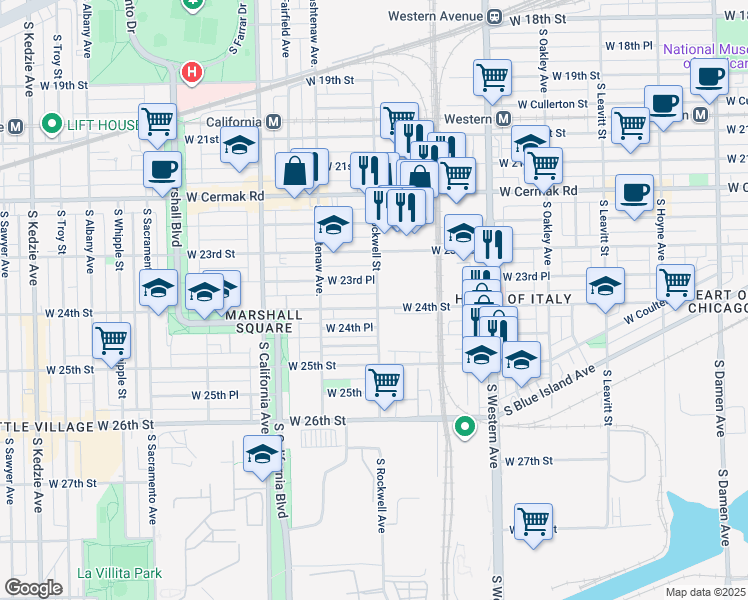 map of restaurants, bars, coffee shops, grocery stores, and more near in Chicago