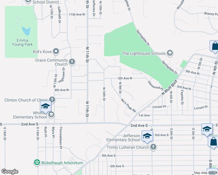 map of restaurants, bars, coffee shops, grocery stores, and more near 403 North 10th Street in Clinton