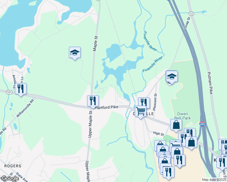 map of restaurants, bars, coffee shops, grocery stores, and more near 23 Sayles Avenue in Killingly