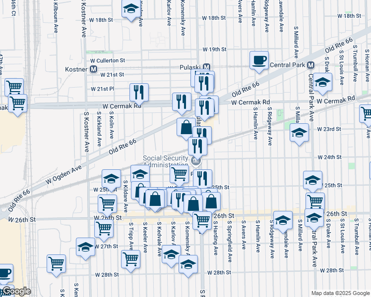 map of restaurants, bars, coffee shops, grocery stores, and more near 4029 West Ogden Avenue in Chicago