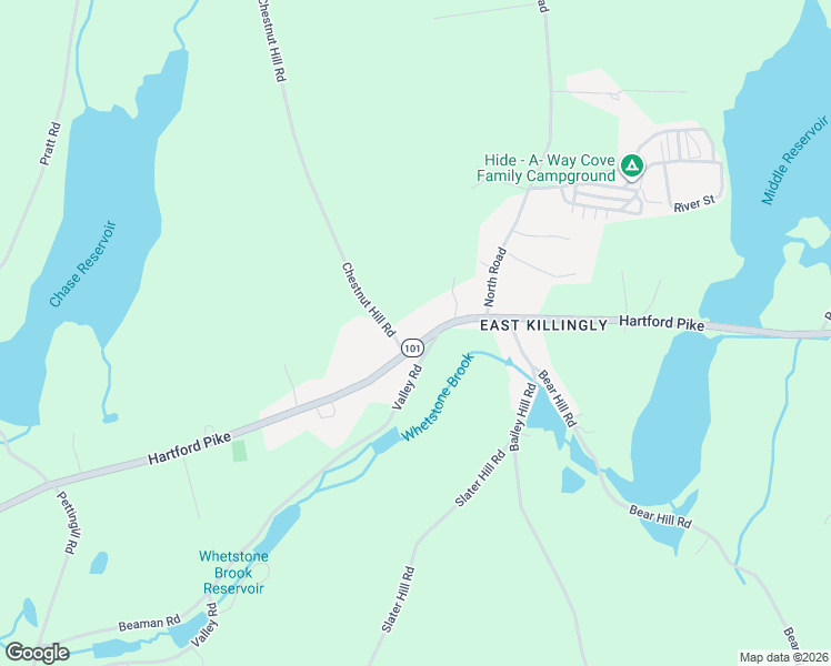 map of restaurants, bars, coffee shops, grocery stores, and more near 1336 Hartford Pike in Killingly