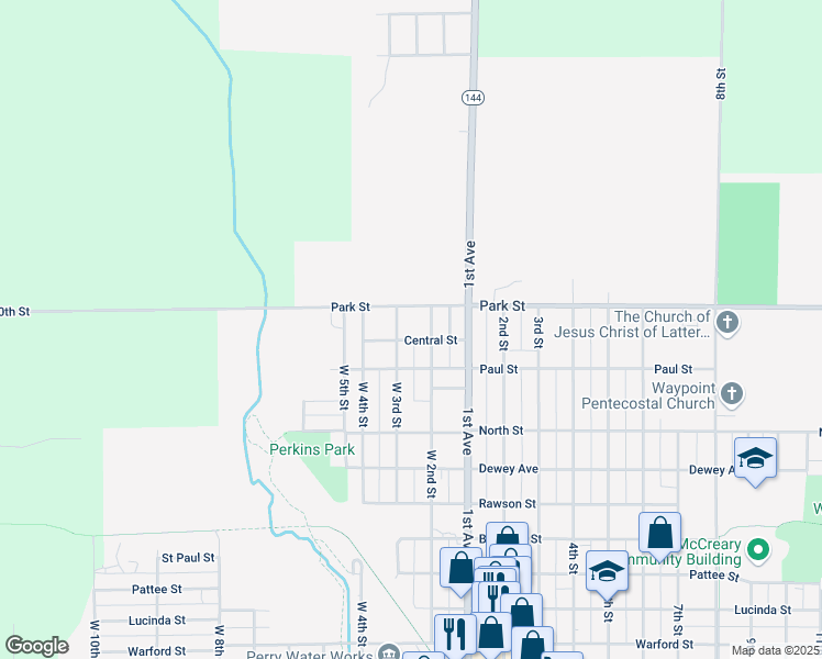 map of restaurants, bars, coffee shops, grocery stores, and more near 924 Central Street in Perry