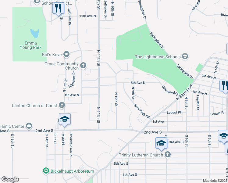 map of restaurants, bars, coffee shops, grocery stores, and more near 408 North 10th Street in Clinton
