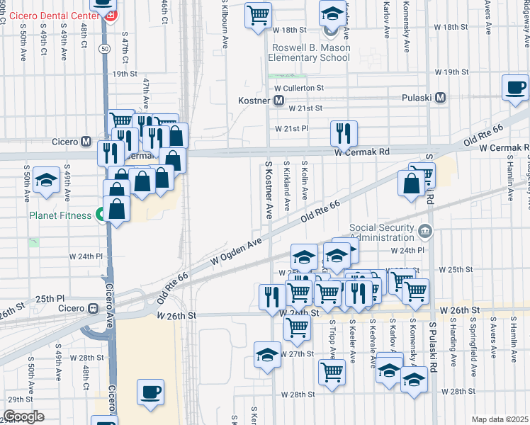 map of restaurants, bars, coffee shops, grocery stores, and more near 2338 South Kostner Avenue in Chicago