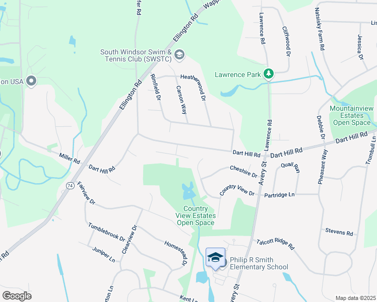 map of restaurants, bars, coffee shops, grocery stores, and more near 8 Paper Chase in South Windsor