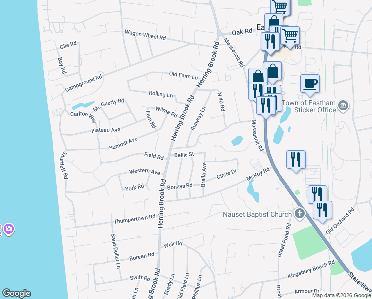 map of restaurants, bars, coffee shops, grocery stores, and more near 315 Edgewood Road in Eastham