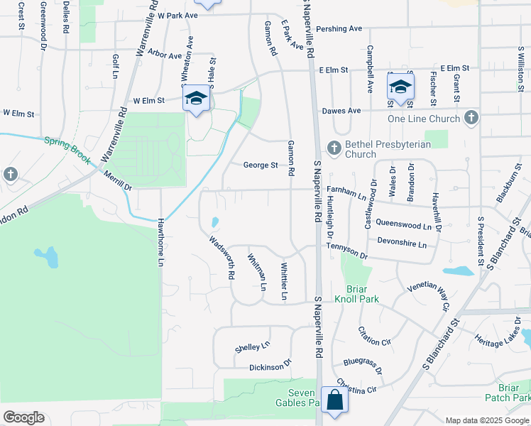 map of restaurants, bars, coffee shops, grocery stores, and more near 110 East Farnham Lane in Wheaton