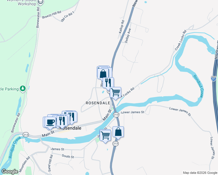 map of restaurants, bars, coffee shops, grocery stores, and more near 2007 New York 32 in Rosendale