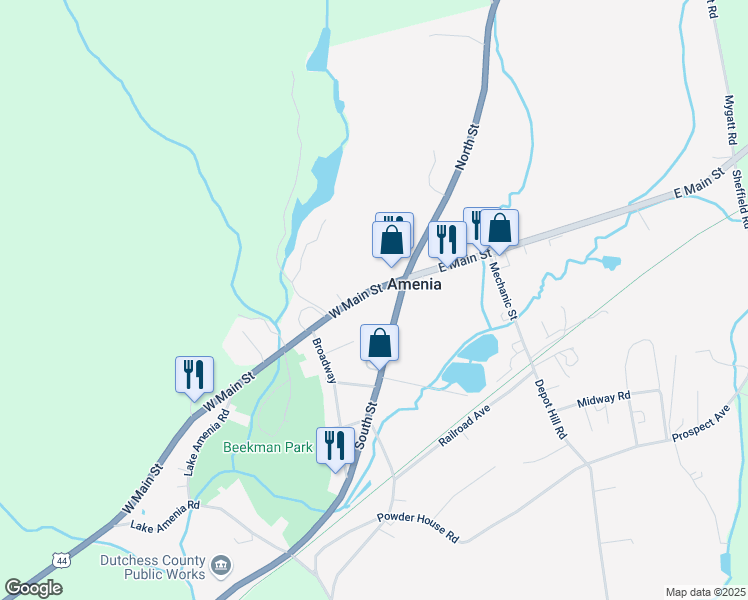 map of restaurants, bars, coffee shops, grocery stores, and more near 5318 East Providence Expressway in Amenia