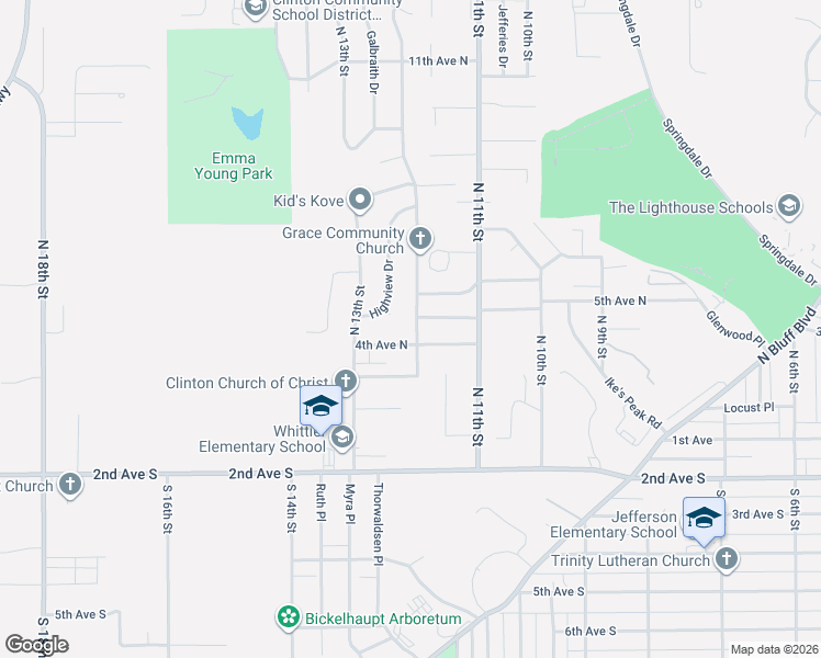 map of restaurants, bars, coffee shops, grocery stores, and more near 414 North 12th Street in Clinton