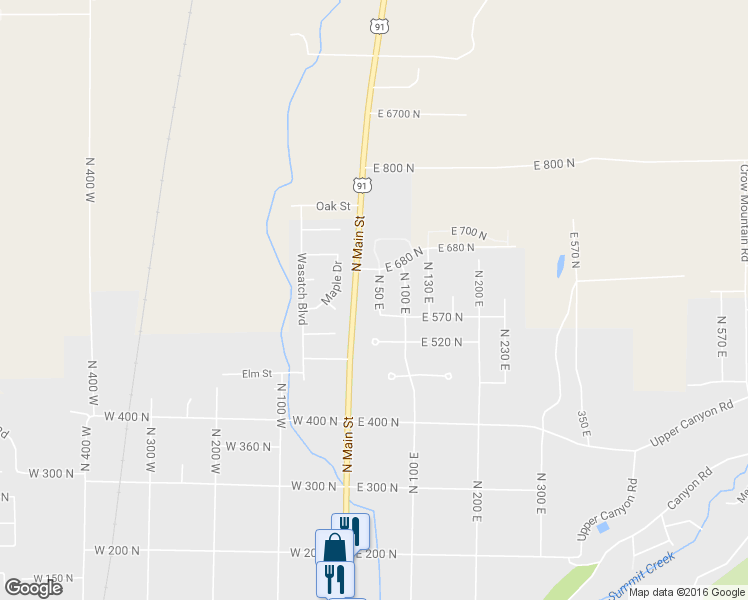 map of restaurants, bars, coffee shops, grocery stores, and more near 589 North 50 East in Smithfield