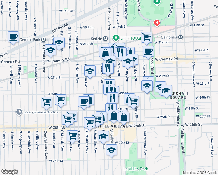 map of restaurants, bars, coffee shops, grocery stores, and more near in Chicago