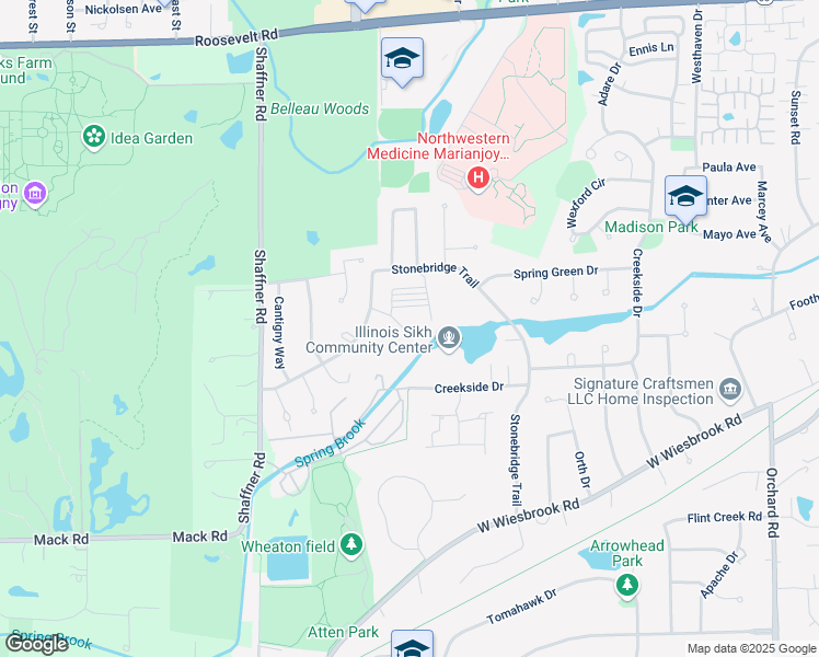 map of restaurants, bars, coffee shops, grocery stores, and more near 1440 Stonebridge Circle in Wheaton