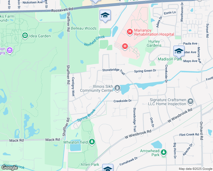 map of restaurants, bars, coffee shops, grocery stores, and more near 1440 Stonebridge Circle in Wheaton