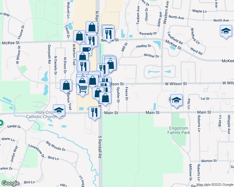 map of restaurants, bars, coffee shops, grocery stores, and more near 49 Spuhler Drive in Batavia