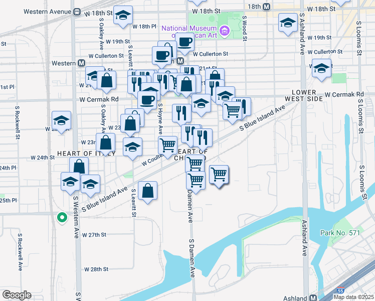 map of restaurants, bars, coffee shops, grocery stores, and more near in Chicago