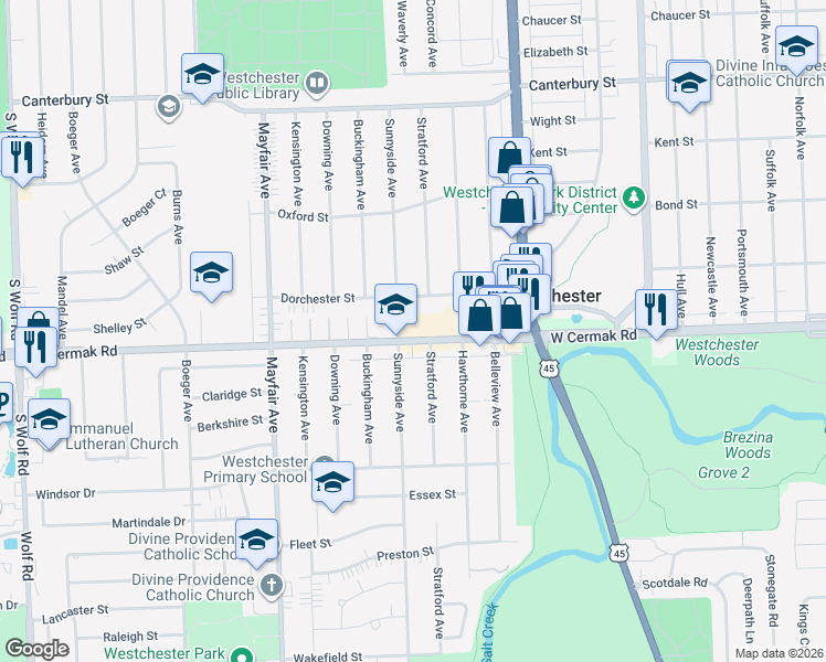 map of restaurants, bars, coffee shops, grocery stores, and more near in Westchester