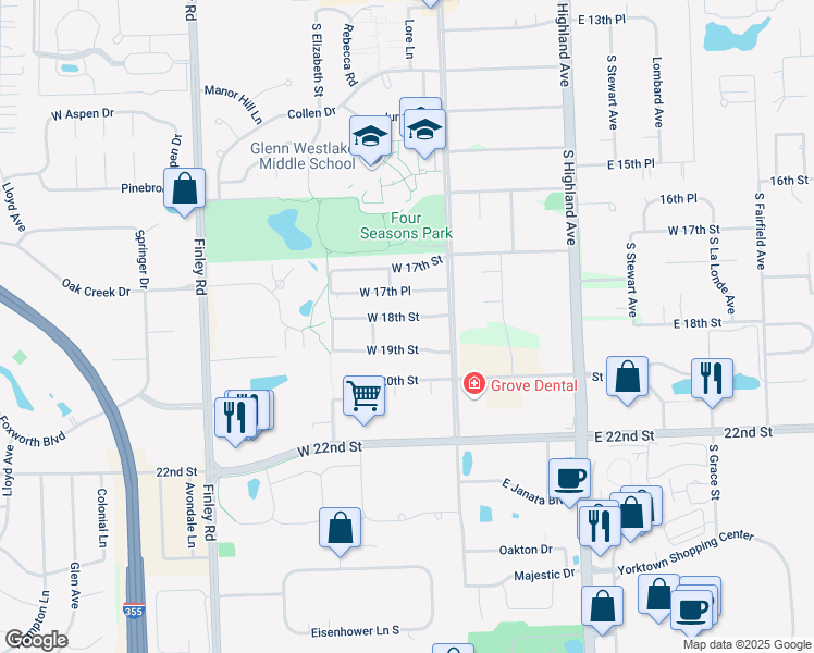 map of restaurants, bars, coffee shops, grocery stores, and more near 108 West 19th Street in Lombard