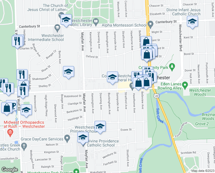map of restaurants, bars, coffee shops, grocery stores, and more near 10630 West Cermak Road in Westchester