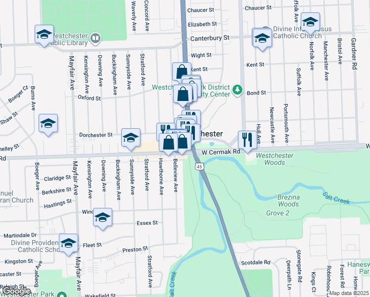 map of restaurants, bars, coffee shops, grocery stores, and more near in Cook County