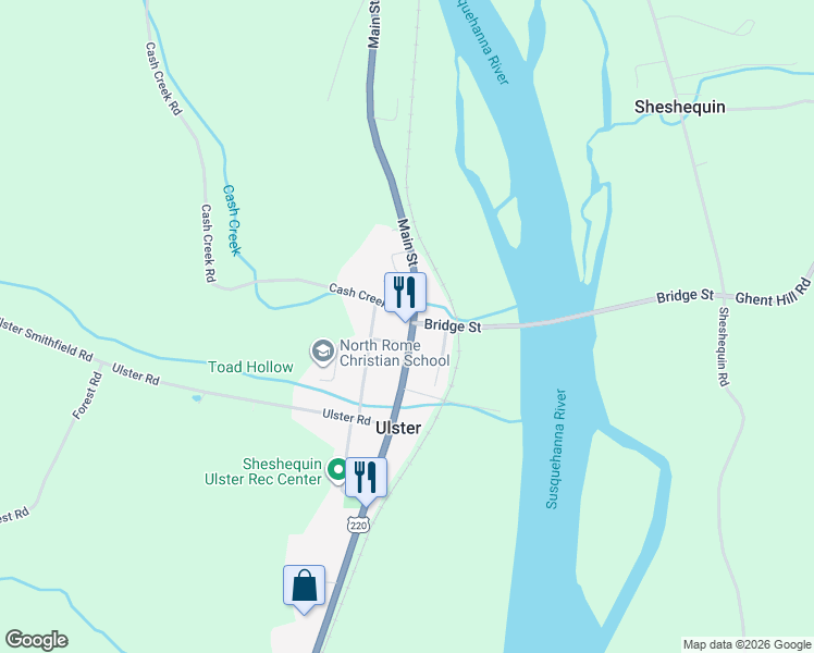 map of restaurants, bars, coffee shops, grocery stores, and more near 24085 U.S. 220 in Ulster