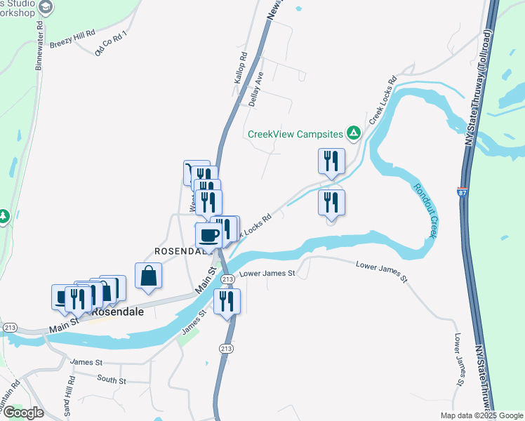 map of restaurants, bars, coffee shops, grocery stores, and more near 2-6 Bloomington-Creek Locks Rd in Rosendale Village
