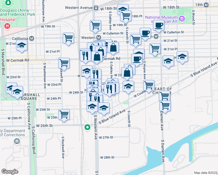 map of restaurants, bars, coffee shops, grocery stores, and more near 2320 West 24th Street in Chicago