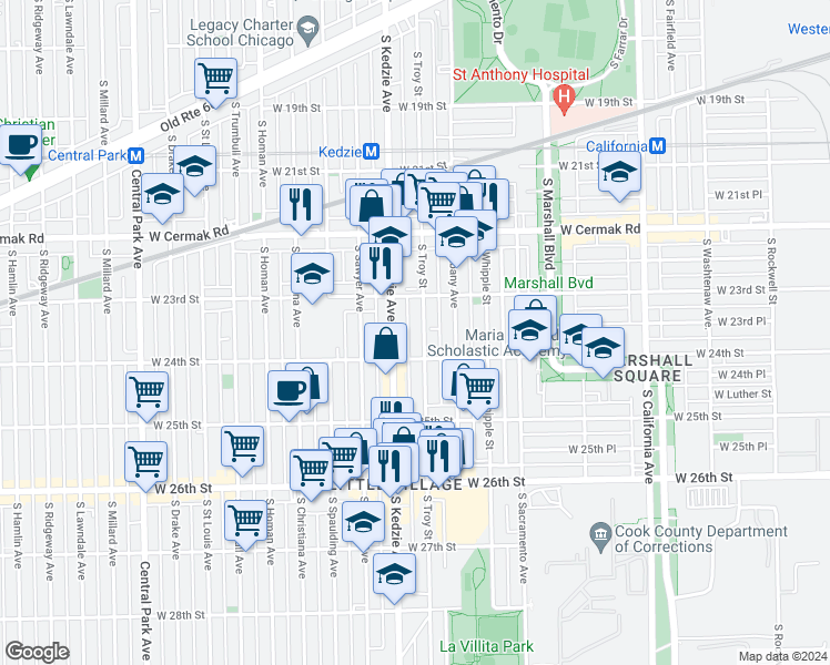 map of restaurants, bars, coffee shops, grocery stores, and more near in Chicago