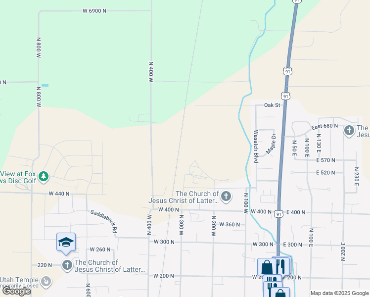 map of restaurants, bars, coffee shops, grocery stores, and more near 595 North 300 West in Smithfield