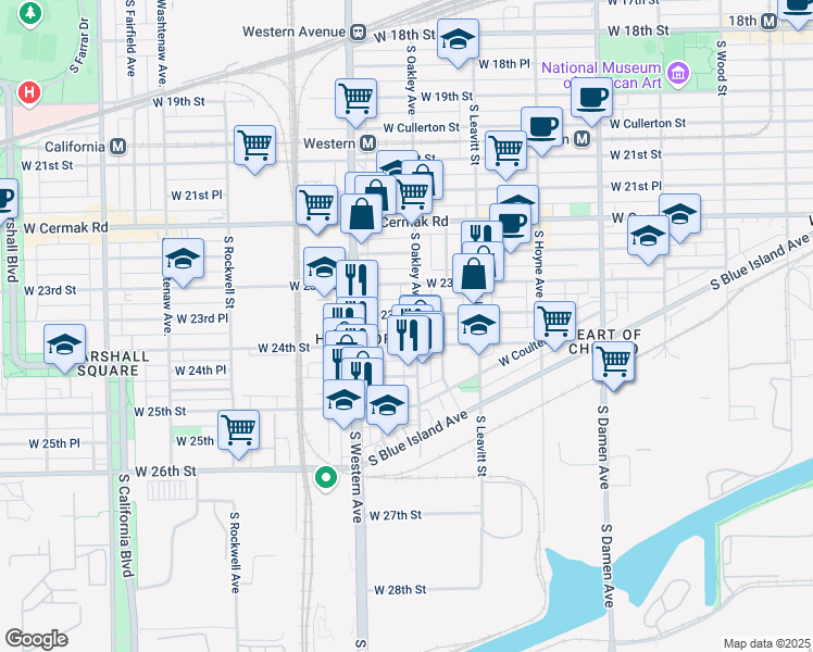 map of restaurants, bars, coffee shops, grocery stores, and more near 2320 West 24th Street in Chicago