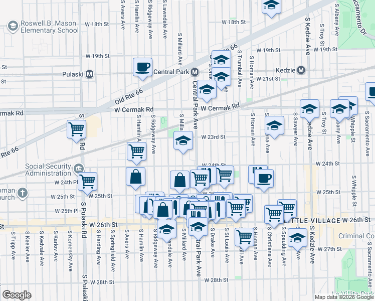 map of restaurants, bars, coffee shops, grocery stores, and more near in Chicago