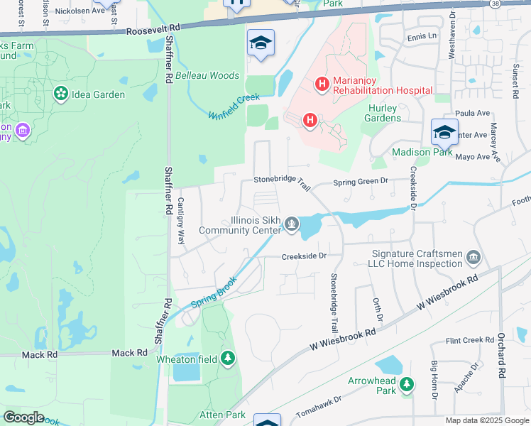 map of restaurants, bars, coffee shops, grocery stores, and more near 1440 Stonebridge Circle in Wheaton