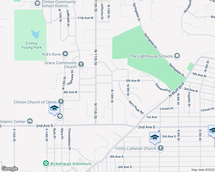map of restaurants, bars, coffee shops, grocery stores, and more near 408 North 10th Street in Clinton