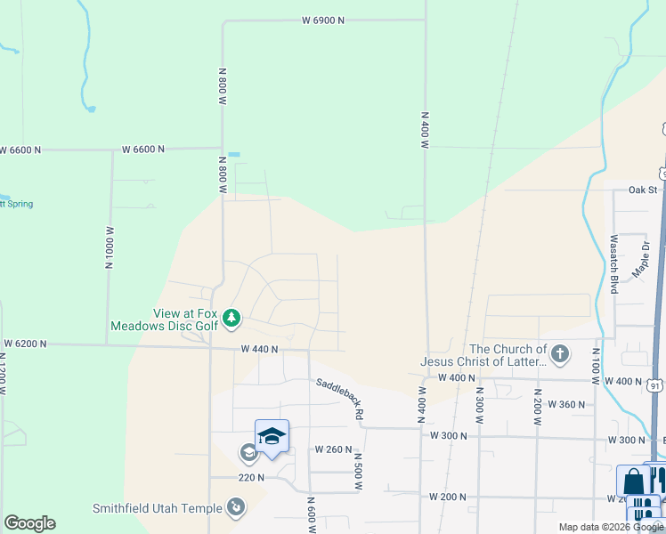 map of restaurants, bars, coffee shops, grocery stores, and more near 623 North 550 West in Smithfield