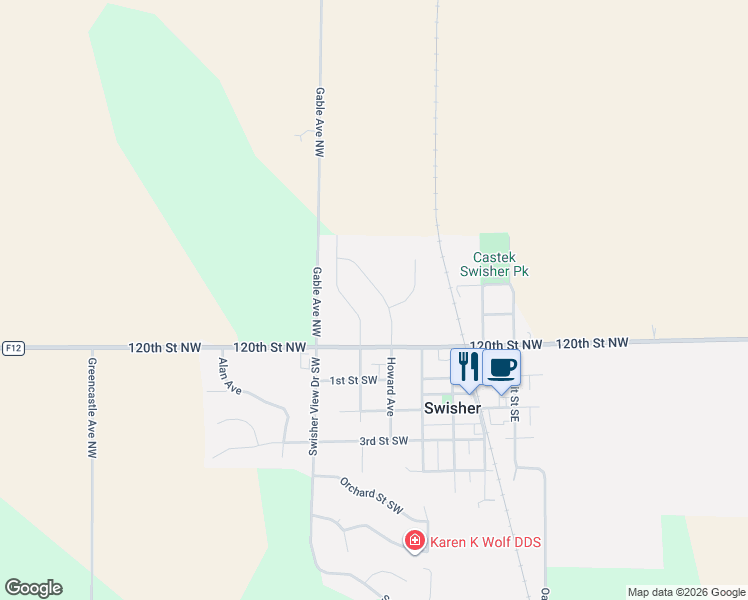 map of restaurants, bars, coffee shops, grocery stores, and more near 227 Division Street Northwest in Swisher