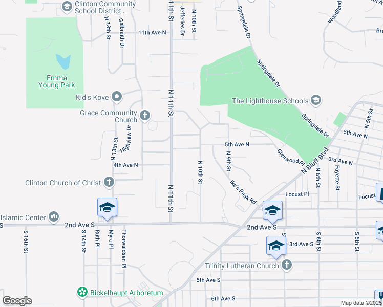 map of restaurants, bars, coffee shops, grocery stores, and more near 408 North 10th Street in Clinton