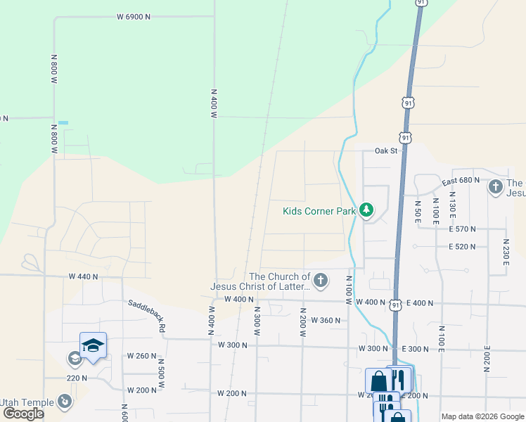 map of restaurants, bars, coffee shops, grocery stores, and more near 597 North 300 West in Smithfield